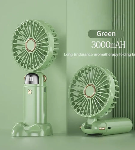 3000Mah Handheld Mini Fan Foldable Portable Neck Hanging Fans 5 Speed USB Rechargeable Fan with Phone Stand and Display Screen