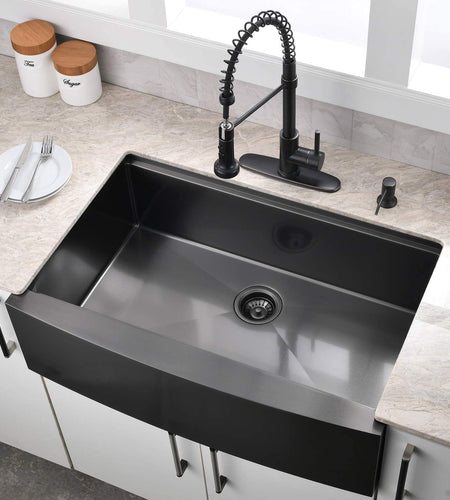 33 Inch Farmhouse Kitchen Sink Workstation Black -  33X22 Apron Front Workstation Farmhouse Sink Stainless Steel 16 Gauge Single Bowl Gunmetal Matte Black Farm Sink