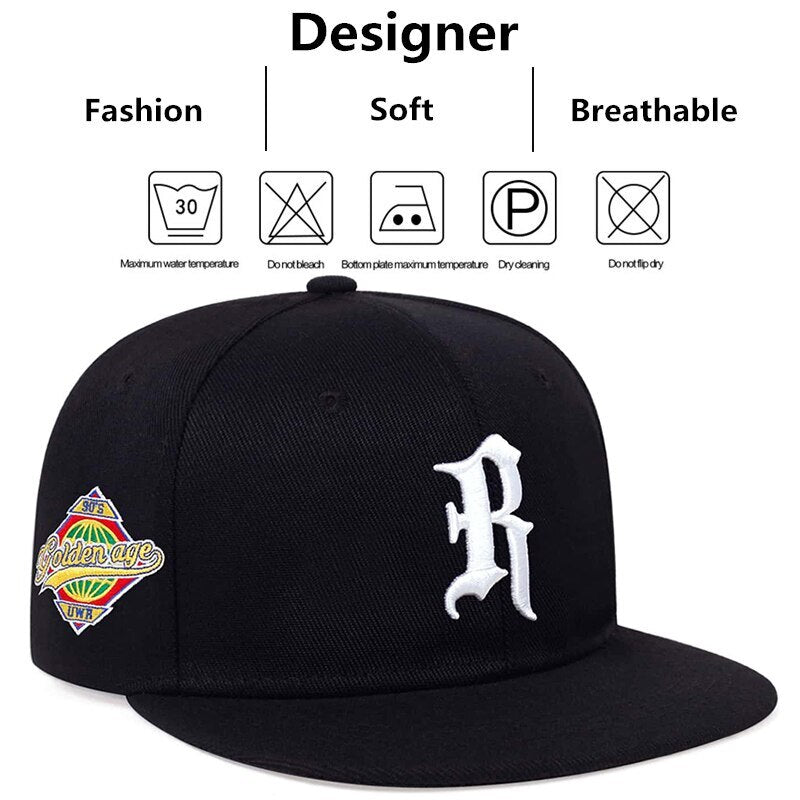 Gothic Letter R Embroidery Hip-Hop Hats Spring and Autumn Outdoor Adjustable Casual Baseball Caps Sunscreen Hat