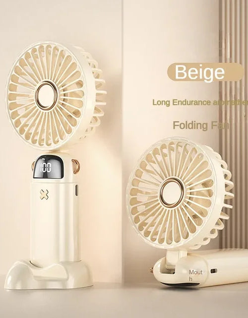 Load image into Gallery viewer, 3000Mah Handheld Mini Fan Foldable Portable Neck Hanging Fans 5 Speed USB Rechargeable Fan with Phone Stand and Display Screen
