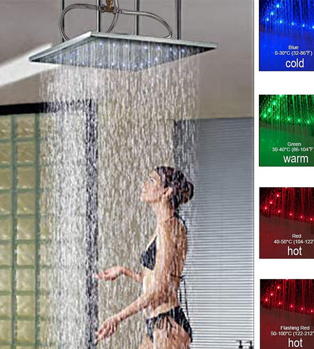 20Inch Thermostatic Shower Faucets Complete Set, Brass Luxury LED Rain Shower System with 6 Full Body Jets, Can Use 2 Functions Once Time, Ceiling Mount
