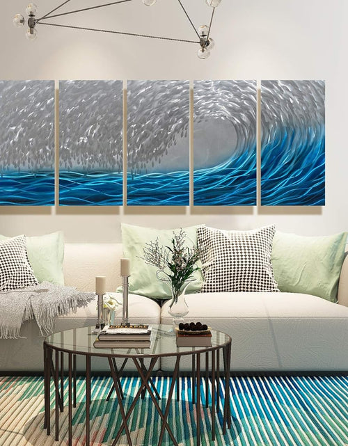 Load image into Gallery viewer, Boat Metal Wall Art Coastal Beach Aluminium Painting with 3D Look Turquoise and Red Hanging Scuplture Set of 5 Home Accent Artwork for Livingroom Ready to Hang
