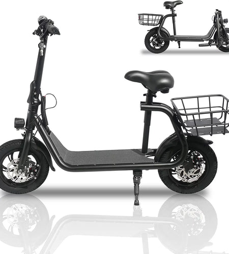 450W 36V Folding Electric Scooters E-Scooter, 12 Inches Tires Sports Electric Scooter with Seat, Adult Electric Bike Ebike Biycle, Electric Moped for Adult Commuter, Black