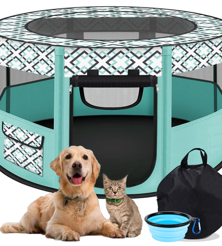 Large Pet Playpen, 44" Diameter 24" Height Dog Playpen, Heavy Duty Portable Exercise Pen Tent for Dog, Cat, Rabbit, Foldable Indoor Outdoor Travel Use, Come with Carrying Case