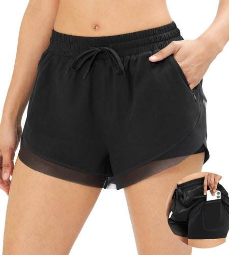 Womens Running Shorts Quick Dry 2 in 1 Running Athletic Shorts for Women with Pockets Workout Gym Yoga Active Shorts