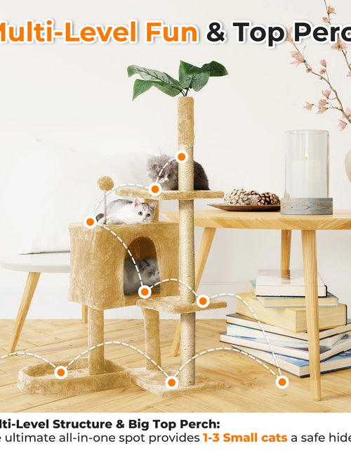 Load image into Gallery viewer, 31.5&quot; Cat Tree Cat Tower for Indoor Cats with Green Leaves, Cat Condo Cozy Plush Cat House with Hang Ball and Leaf Shape Design, Cat Furniture Pet House with Cat Scratching Posts,Grey
