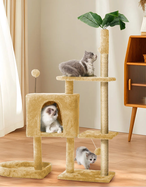 Load image into Gallery viewer, 31.5&quot; Cat Tree Cat Tower for Indoor Cats with Green Leaves, Cat Condo Cozy Plush Cat House with Hang Ball and Leaf Shape Design, Cat Furniture Pet House with Cat Scratching Posts,Grey
