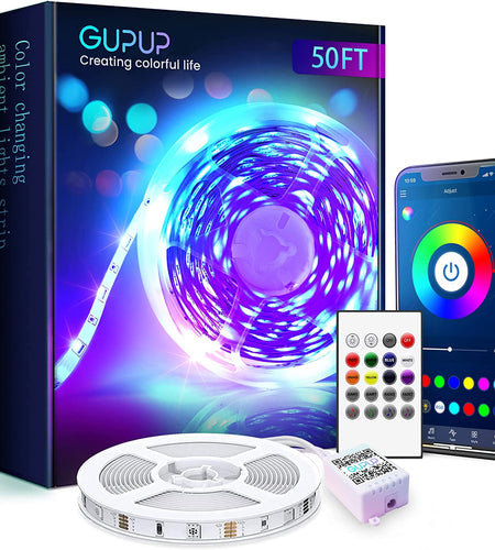 Bluetooth LED Strip Lights 50Ft,Color Changing LED Lights for Bedroom,Built-In-Mic,Music Sync LED Light Strips,Phone Smart Controlled(App+Remote+Mic)………