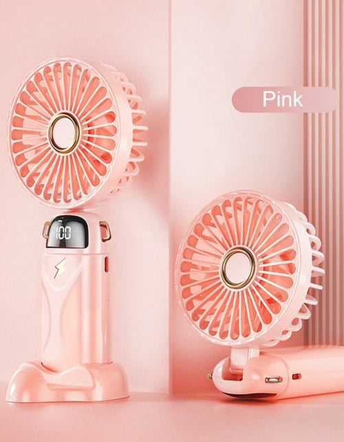 Load image into Gallery viewer, 3000Mah Handheld Mini Fan Foldable Portable Neck Hanging Fans 5 Speed USB Rechargeable Fan with Phone Stand and Display Screen
