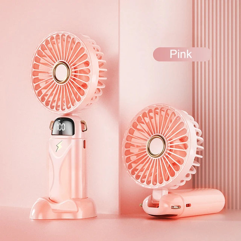 3000Mah Handheld Mini Fan Foldable Portable Neck Hanging Fans 5 Speed USB Rechargeable Fan with Phone Stand and Display Screen