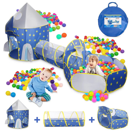 Kids Play Tent, 3 in 1 Kids Play Tent for Toddler Girls with Play Tunnel & Baby Ball Pit & Castle Tent and Storage Bag, Indoor Outdoor Toy Tent for Toddlers Kids Toy Gifts (Without Ball)