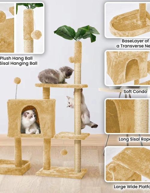 Load image into Gallery viewer, 31.5&quot; Cat Tree Cat Tower for Indoor Cats with Green Leaves, Cat Condo Cozy Plush Cat House with Hang Ball and Leaf Shape Design, Cat Furniture Pet House with Cat Scratching Posts,Grey
