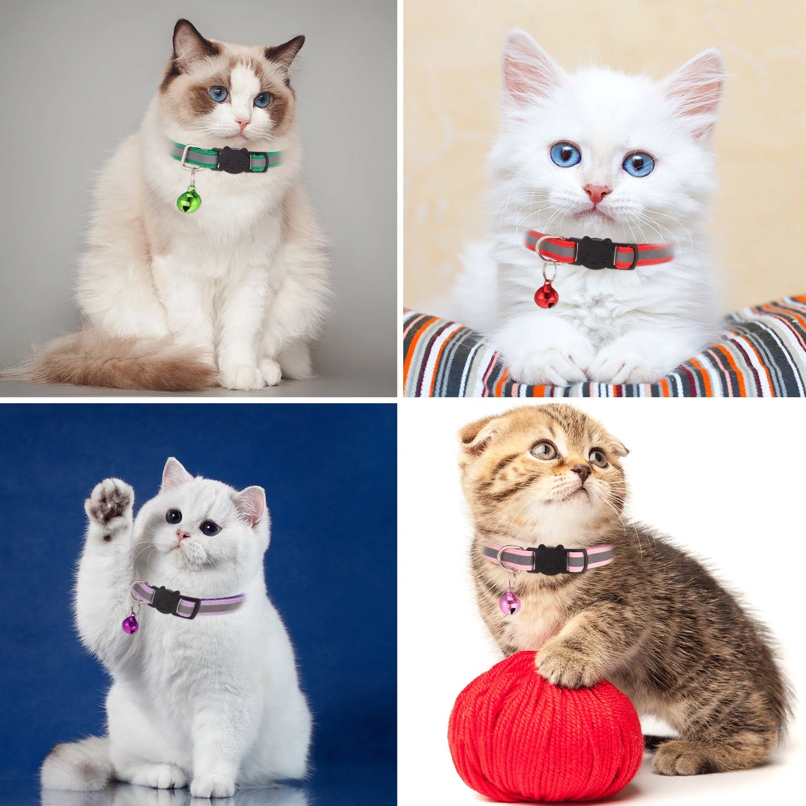 Upgraded Version - 12 Pack Reflective Cat Collar with Bell, Solid & Safe Collars for Cats, Nylon, Mixed Colors, Safety Buckle Kitten Collar, Breakaway Cat Collar for Girl Cats Male Cats