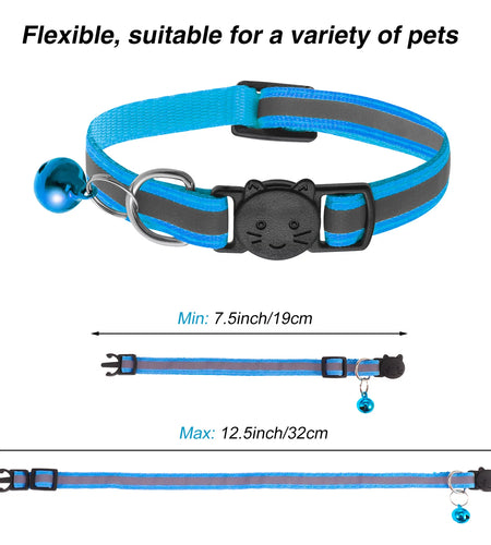 Upgraded Version - 12 Pack Reflective Cat Collar with Bell, Solid & Safe Collars for Cats, Nylon, Mixed Colors, Safety Buckle Kitten Collar, Breakaway Cat Collar for Girl Cats Male Cats
