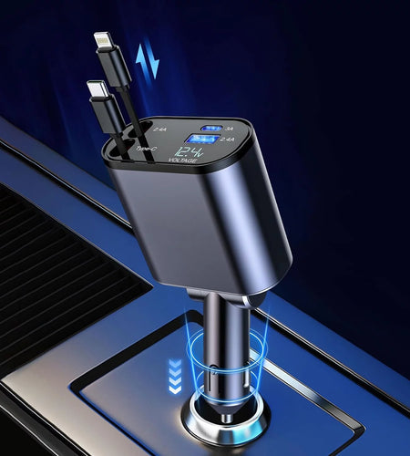 Retractable Car Charger, 100W 4 in 1 Super Fast Charge Car Phone Charger,Retractable Cables (31.5 Inch) and 2 USB Ports Car Charger Adapter for Iphone 15/14/13/12 Pro Max Xr,Ipad,Samsung,Pixel