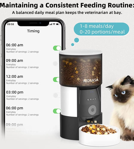 3L Automatic Pet Feeder with Camera, Automatic Cat/Dog Dispenser with 2-Way Audio, 1080P HD with Night Vision, Wifi