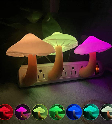 LED Night Lights Mushroom Shape Automatic Sensor Toilet Bedroom Decor Wall Lamps Light-Control Sensor Bedroom Light