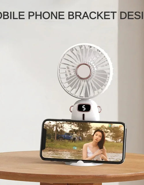 Load image into Gallery viewer, 3000Mah Handheld Mini Fan Foldable Portable Neck Hanging Fans 5 Speed USB Rechargeable Fan with Phone Stand and Display Screen
