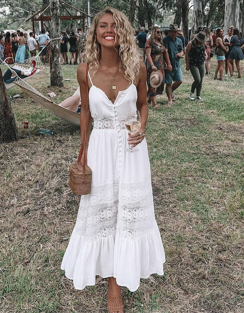 long white beach dresses Elegant Backless White Maxi Dress for Women - Sleeveless Summer Sling Beach Dress