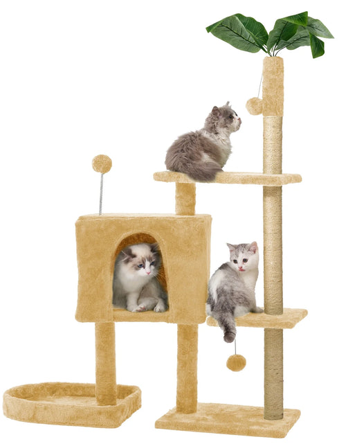 Load image into Gallery viewer, 31.5&quot; Cat Tree Cat Tower for Indoor Cats with Green Leaves, Cat Condo Cozy Plush Cat House with Hang Ball and Leaf Shape Design, Cat Furniture Pet House with Cat Scratching Posts,Grey
