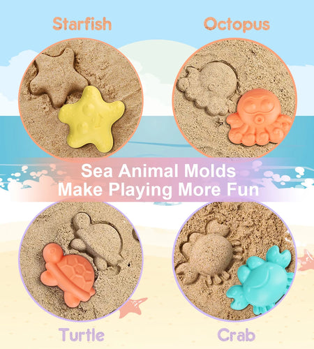 Beach Toys for Toddlers Kids, Sand Toys for Kids Toddler, Sandbox Toy for Toddler Incl Beach Bucket and Shovel Set, Animal Mold, Travel Beach Toy for Toddler 3-4-6-8-10 with Castle Bucket