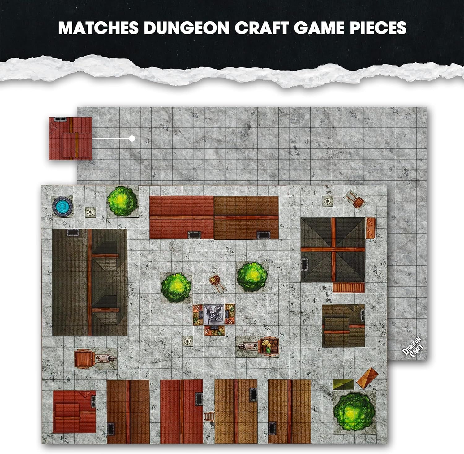 Battlemaps Board Game, Battle Mat for Dungeons and Dragons, Double-Sided Gloss Laminated DND Mat, Wet and Dry Erase Board, Table Top Games (City Pack, 24"X33"/1" Grid)