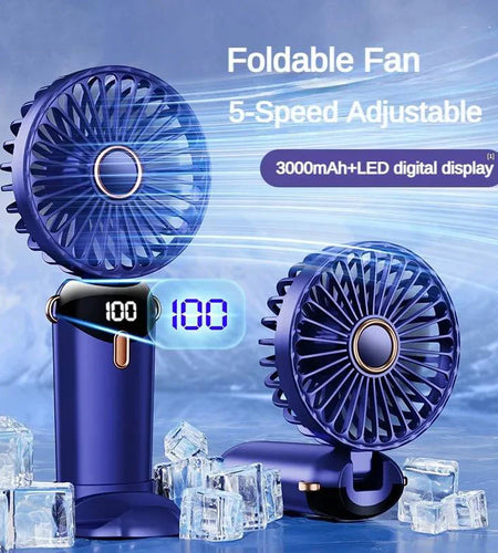3000Mah Handheld Mini Fan Foldable Portable Neck Hanging Fans 5 Speed USB Rechargeable Fan with Phone Stand and Display Screen