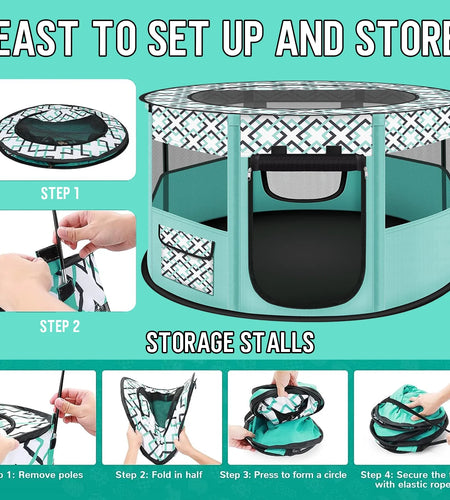 Large Pet Playpen, 44" Diameter 24" Height Dog Playpen, Heavy Duty Portable Exercise Pen Tent for Dog, Cat, Rabbit, Foldable Indoor Outdoor Travel Use, Come with Carrying Case