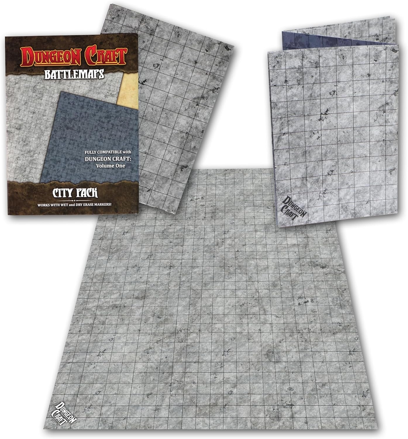 Battlemaps Board Game, Battle Mat for Dungeons and Dragons, Double-Sided Gloss Laminated DND Mat, Wet and Dry Erase Board, Table Top Games (City Pack, 24"X33"/1" Grid)