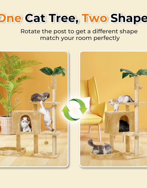 Load image into Gallery viewer, 31.5&quot; Cat Tree Cat Tower for Indoor Cats with Green Leaves, Cat Condo Cozy Plush Cat House with Hang Ball and Leaf Shape Design, Cat Furniture Pet House with Cat Scratching Posts,Grey
