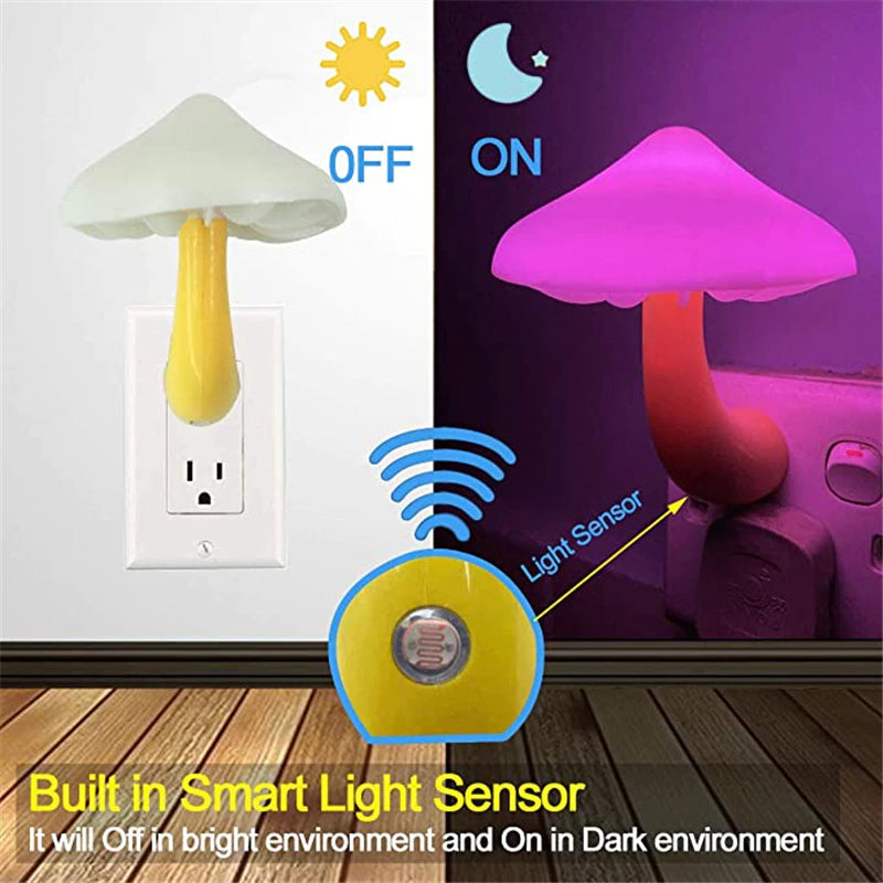 LED Night Lights Mushroom Shape Automatic Sensor Toilet Bedroom Decor Wall Lamps Light-Control Sensor Bedroom Light