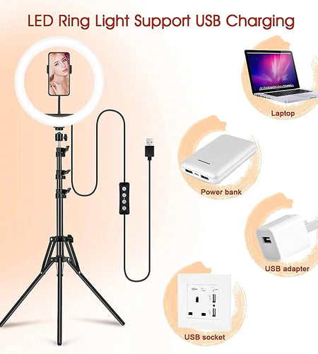 13" LED RGB Selfie Ring Light W/ Mini & Extendable Tripod Stand & Phone Holder 10 Brightness Level 26 Light Modes Dimmable Ringlight for Beauty Makeup Live Streaming Youtube Video Photography Shooting