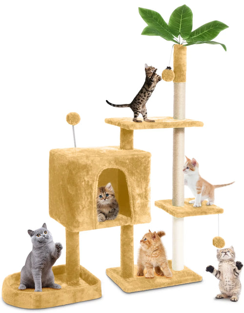 Load image into Gallery viewer, 31.5&quot; Cat Tree Cat Tower for Indoor Cats with Green Leaves, Cat Condo Cozy Plush Cat House with Hang Ball and Leaf Shape Design, Cat Furniture Pet House with Cat Scratching Posts,Grey
