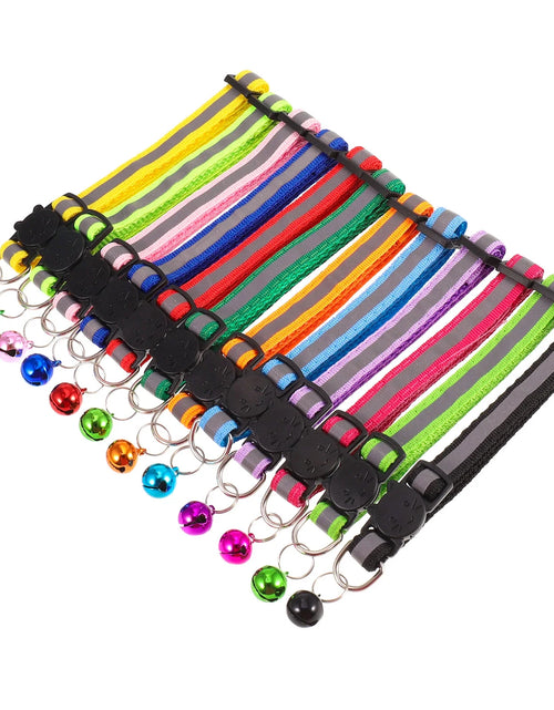 Load image into Gallery viewer, Upgraded Version - 12 Pack Reflective Cat Collar with Bell, Solid &amp; Safe Collars for Cats, Nylon, Mixed Colors, Safety Buckle Kitten Collar, Breakaway Cat Collar for Girl Cats Male Cats
