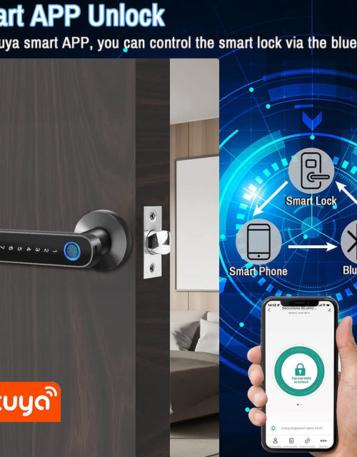 Load image into Gallery viewer, Smart Door Lock,Keyless Entry Door Lock with Handle,Fingerprint Door Lock with Tuya App,Smart Door Knob with Key for Home Bedroom
