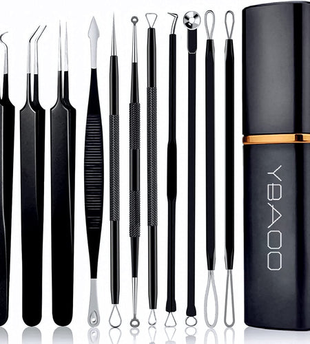 Pimple Popper Tool Kit 11 Pcs,  Blackhead Remover Pimple Extractor Tools with Metal Case for Quick and Easy Removal of Blackheads,Pimples,Whiteheads,Zit Popper,Forehead,Facial and Nose (Black)