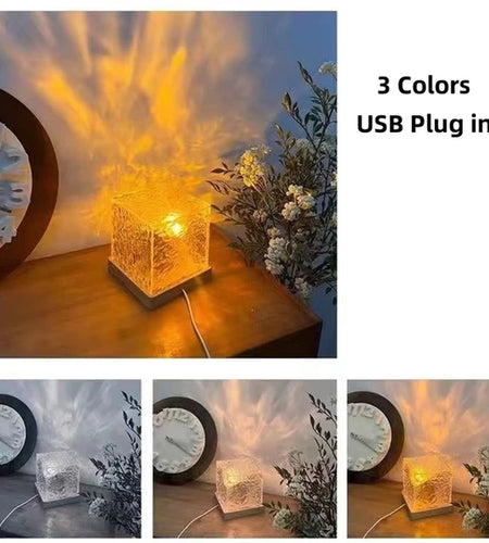 Dynamic Rotating Water Ripple Projector Night Light 3/16 Colors Flame Crystal Lamp for Living Room Study Bedroom Rotating Light